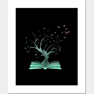 Mystical Knowledge Tree Growing from an Opened Book Posters and Art